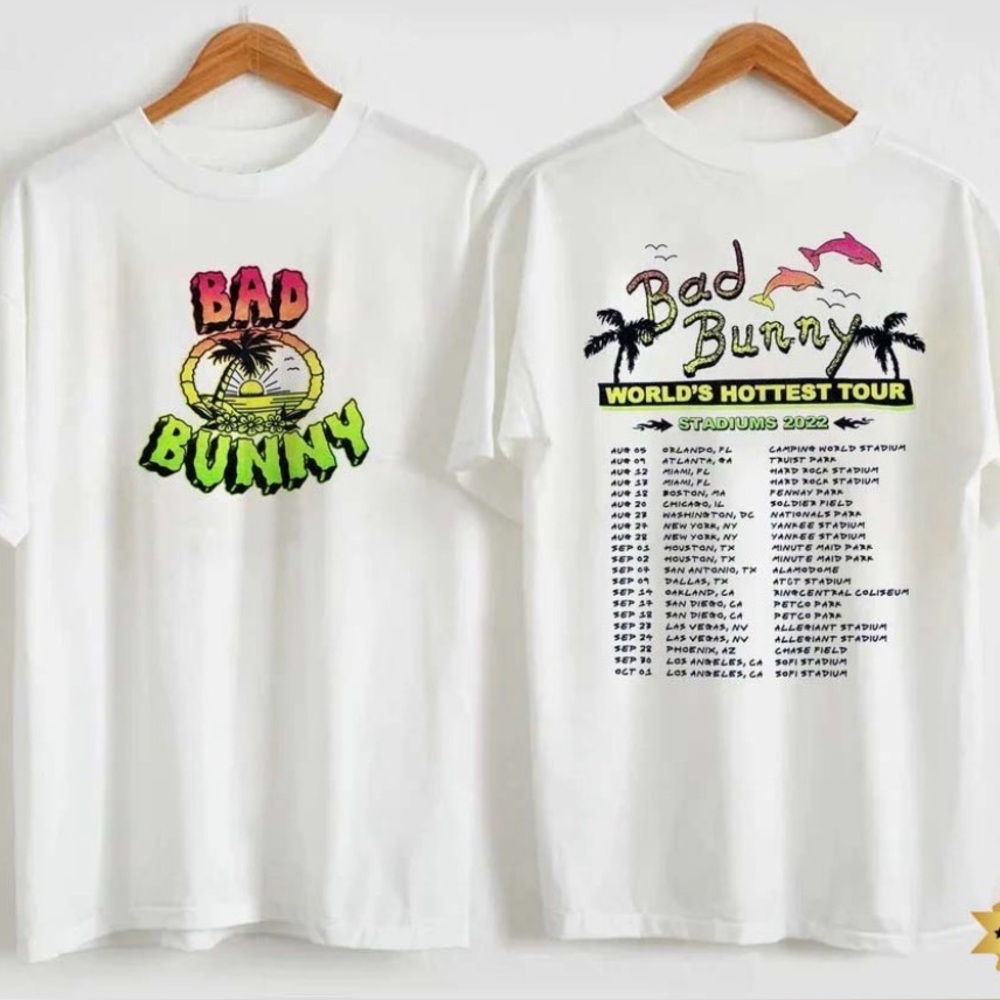 BAD BUNNY MED MENS/UNISEX WORLD’s HOTTEST TOUR 2022 UN VERANO SIN TI WHITE NWOT